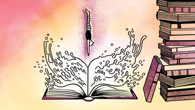 Illustration d'une femme plongeant dans un livre dont les pages sont des vagues d'eau
