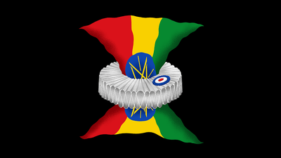 Drapeau de l'Éthiopie étranglé dans un collerette aux couleurs de la France