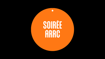 Texte dans un rond orange : Soirée ARRC