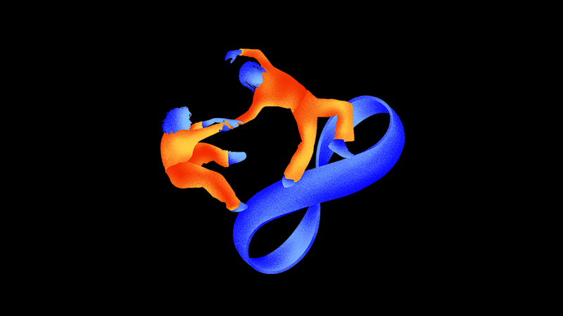 Illustration de deux danseurs sur un signe "infini".