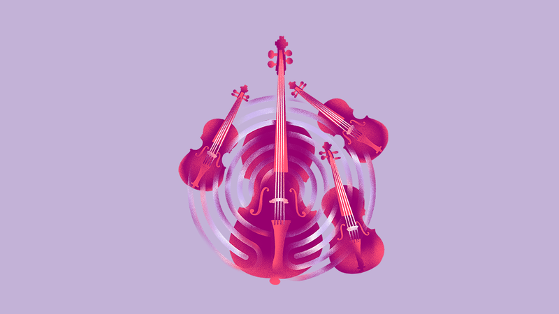 Illustration de trois violons et un violoncelle.